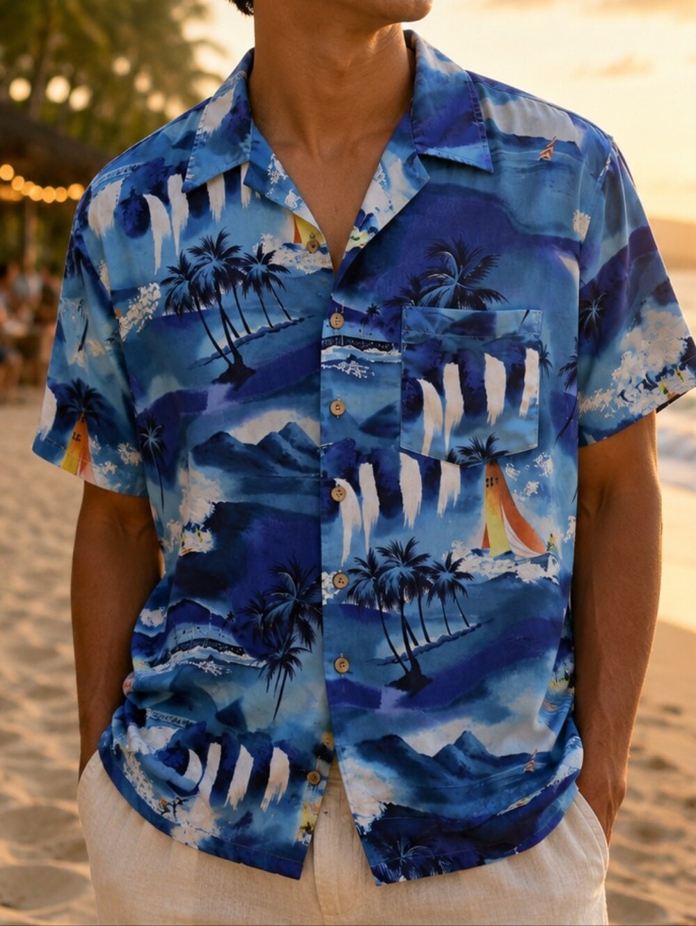 100% Polyester Vintage Tropical Escape:  Kennington Surf Shirt XL